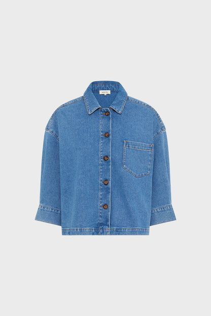 Women's Denim Button-Front Overshirt Jacket Denim - Blue