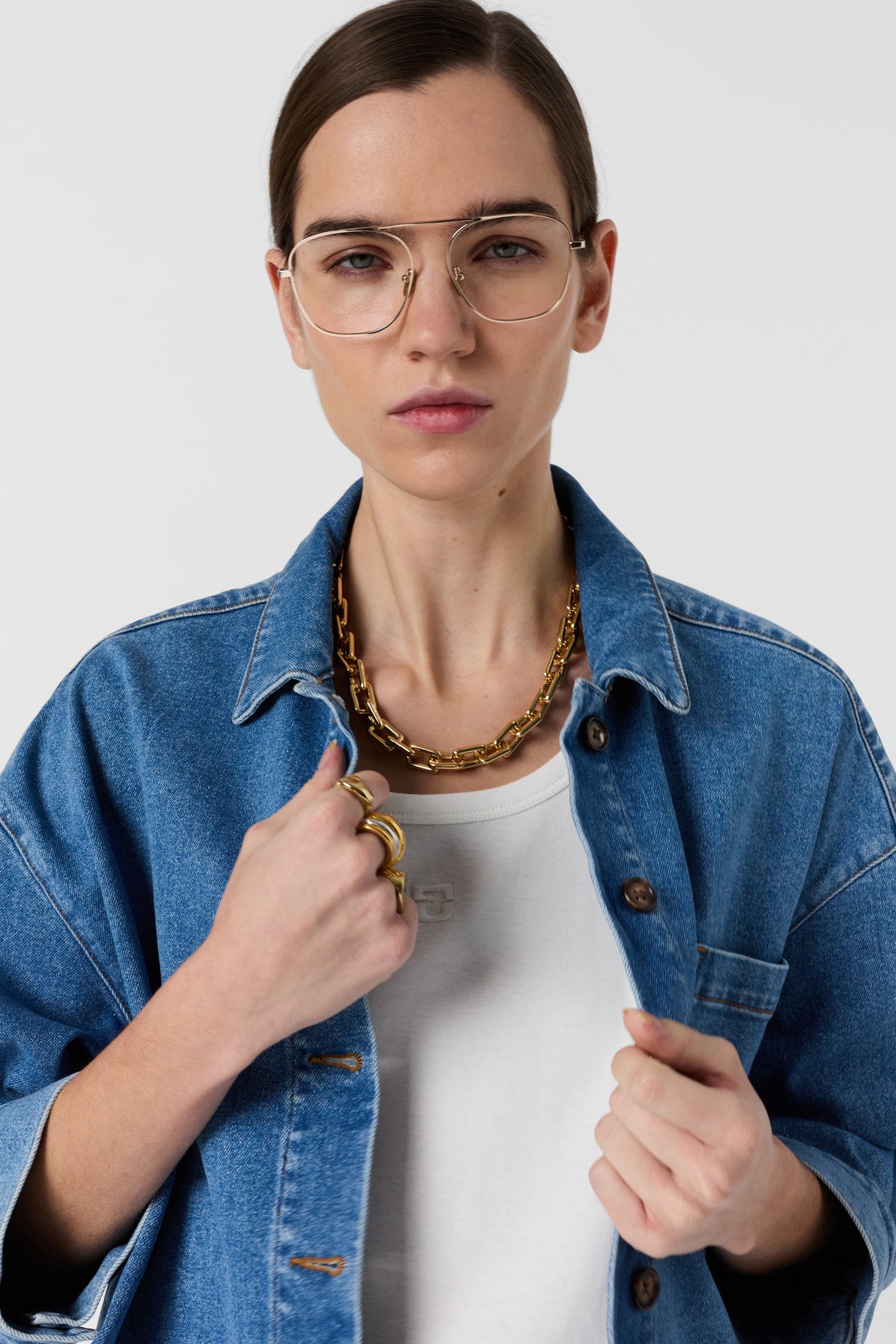 Women's Denim Button-Front Overshirt Jacket Denim - Blue