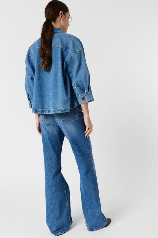 Women's Denim Button-Front Overshirt Jacket Denim - Blue