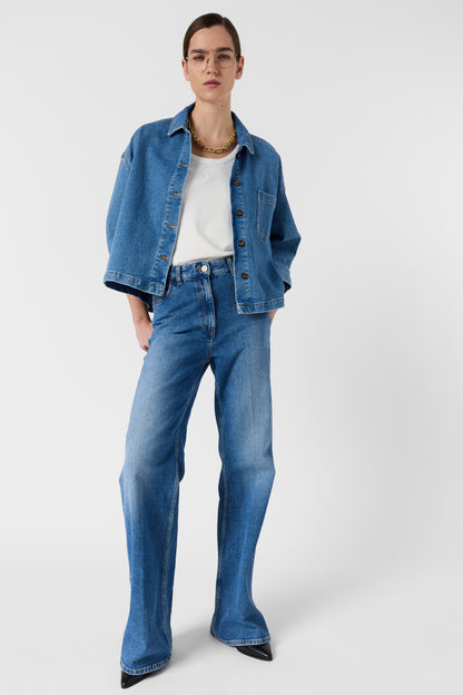 Women's Denim Button-Front Overshirt Jacket Denim - Blue