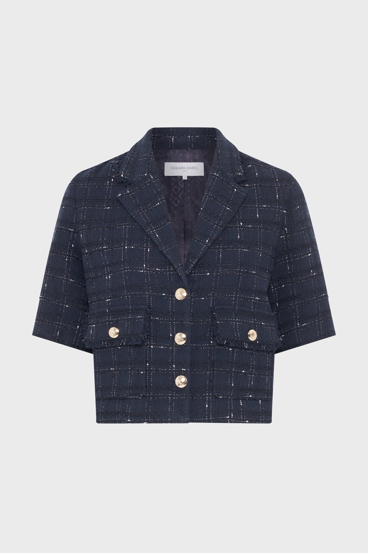 Women Tailored Suit Jacket Tweed Wool Blend - Navy