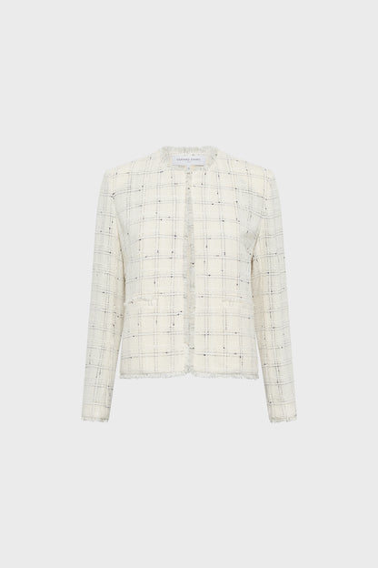 Women's Tailored Tweed Jacket Cotton Blend - Ecru