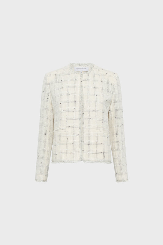 Women's Tailored Tweed Jacket Cotton Blend - Ecru
