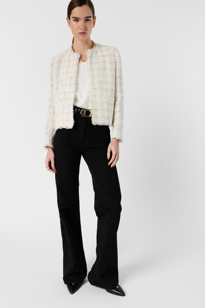 Women's Tailored Tweed Jacket Cotton Blend - Ecru