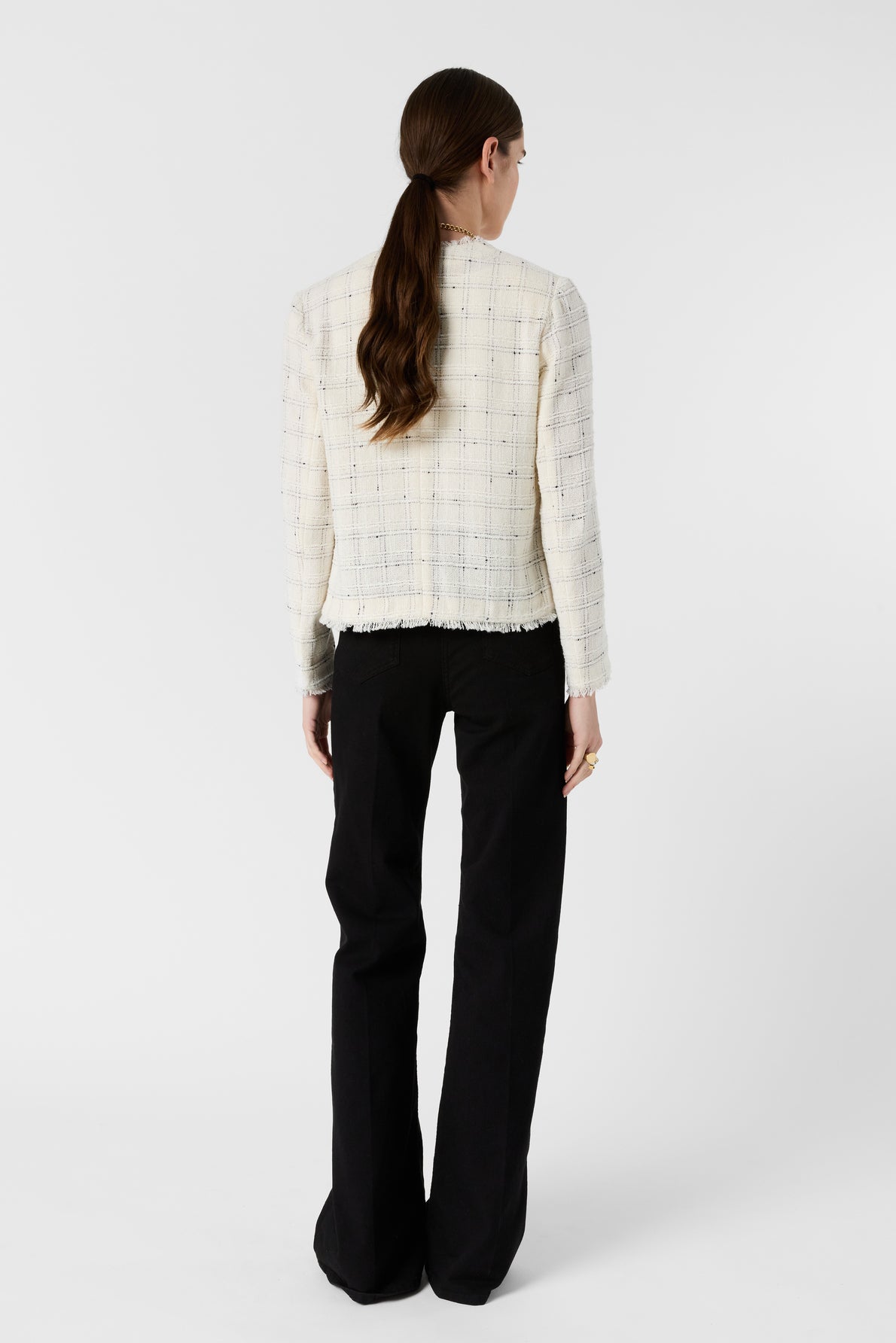 Women's Tailored Tweed Jacket Cotton Blend - Ecru