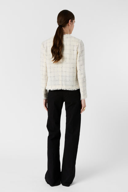 Women's Tailored Tweed Jacket Cotton Blend - Ecru