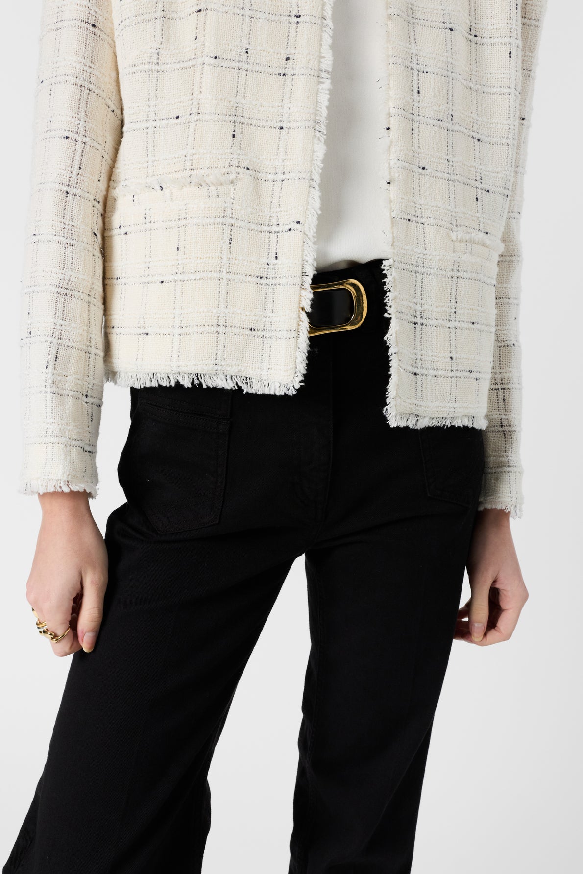 Women's Tailored Tweed Jacket Cotton Blend - Ecru