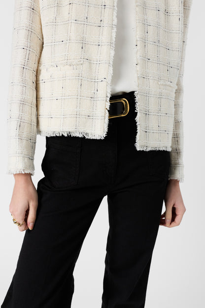 Women's Tailored Tweed Jacket Cotton Blend - Ecru