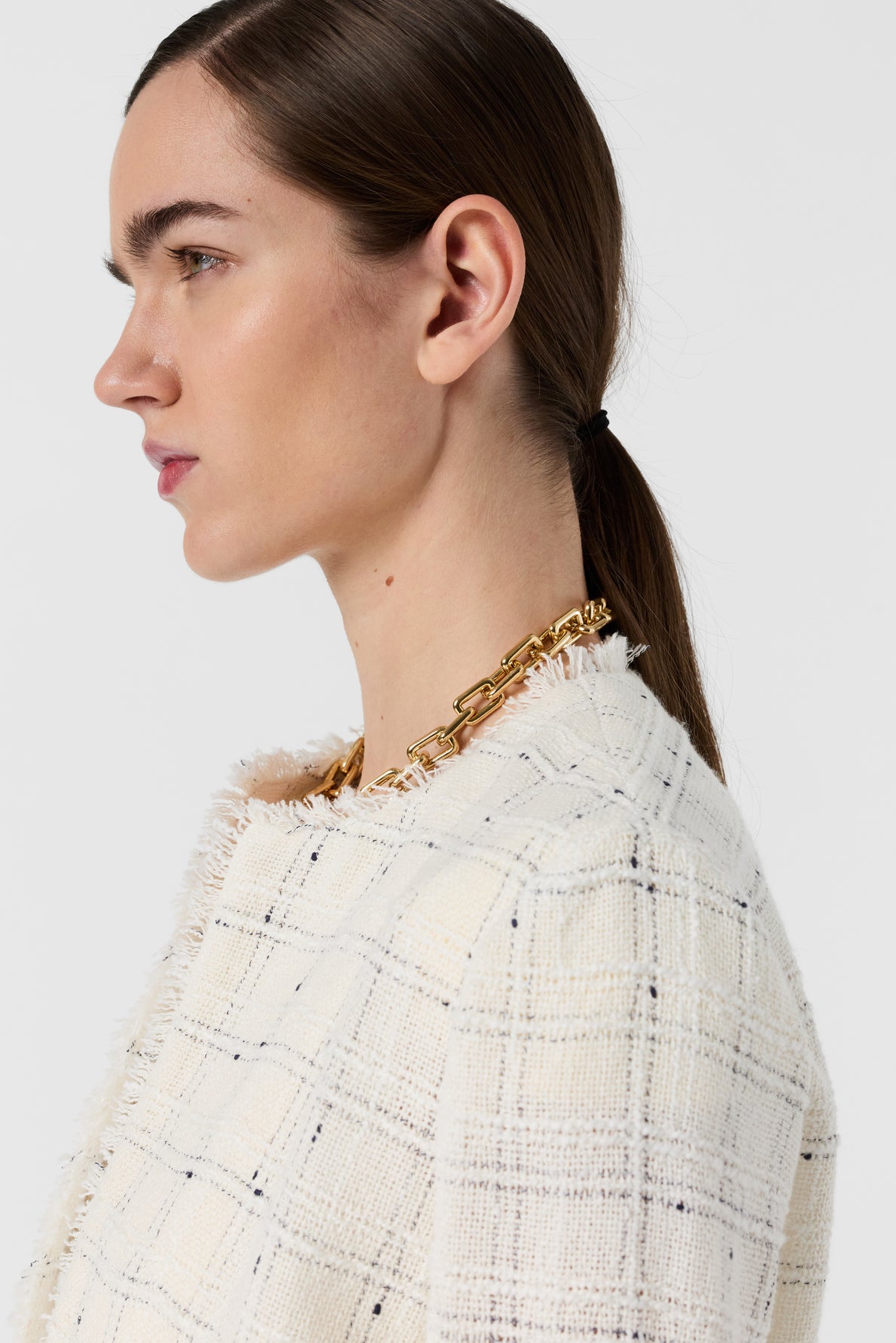 Women's Tailored Tweed Jacket Cotton Blend - Ecru