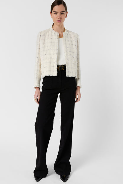 Women's Tailored Tweed Jacket Cotton Blend - Ecru