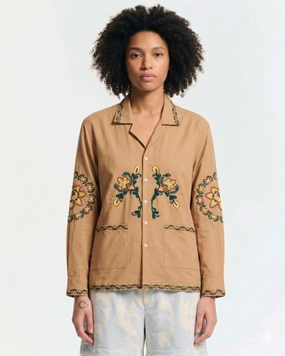 Women's Button-Down Blouse 100% Cotton Poplin - Mint Leaf Taupe