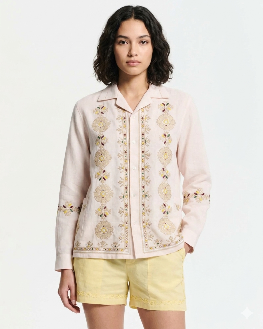 Women's Button-Down Blouse 100% Cotton Poplin - Pink