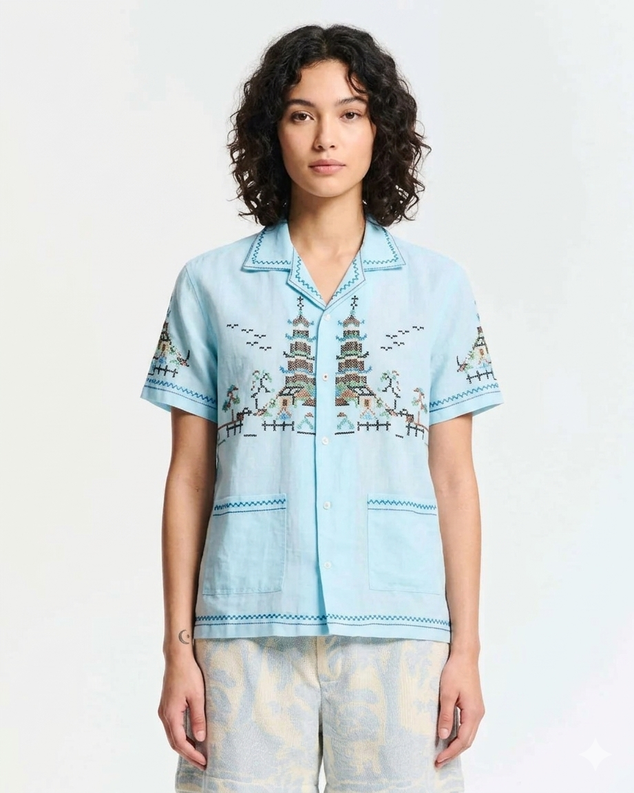 Women's Button-Down Shirt 100% Cotton Poplin With Soft Finish - Light Sky Blue Light-Blue