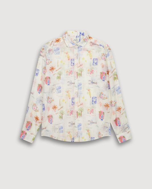 Women's Button-Down Blouse 100% Cotton Poplin - Raw White Multico