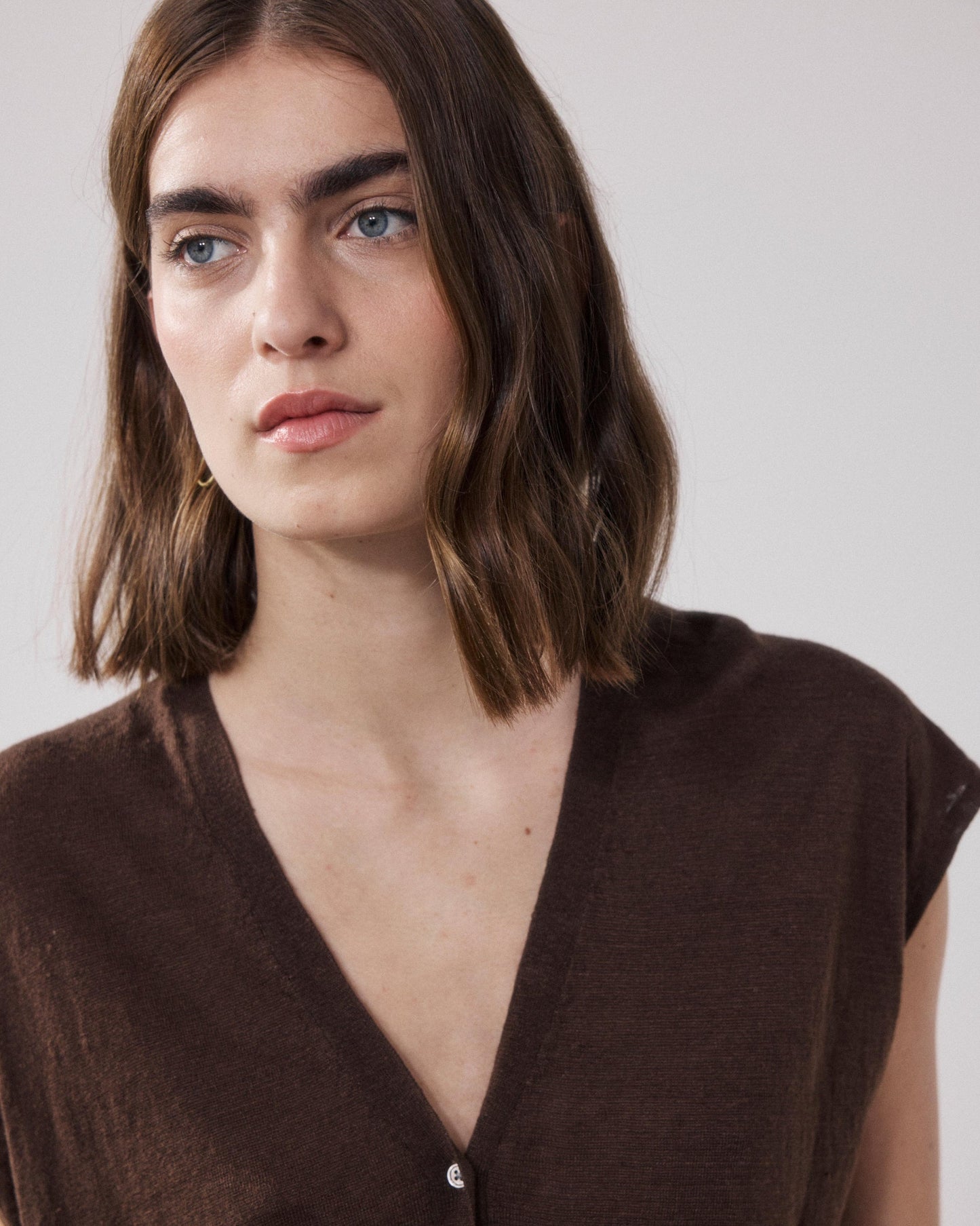 Women's Cardigan Merino Wool Blend Knit Fabric - Wood 05-Wood