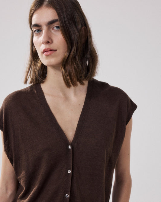 Women's Cardigan Merino Wool Blend Knit Fabric - Wood