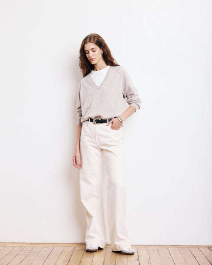 HARTFORD | Seersucker Velvet Straight Pants - Elastic Waist 24-Beige