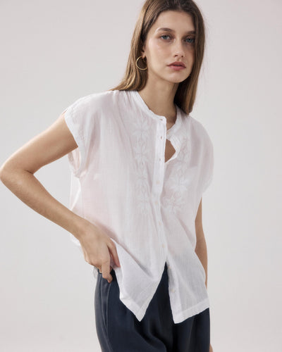 Hartford | Blouse Teza - Embroidered Cotton Shirt White 01-White