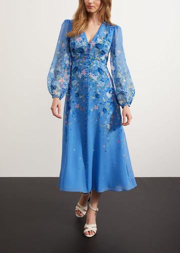 Caversham Silk Dress 0124/5333/3793l00 Blue-Multi