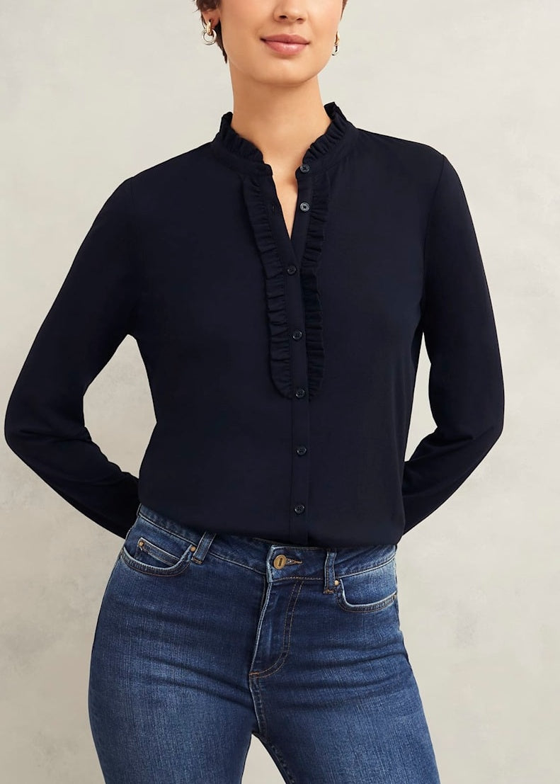 Ramona Collared Top 0125/2090/9083l00 Hobbs-Navy