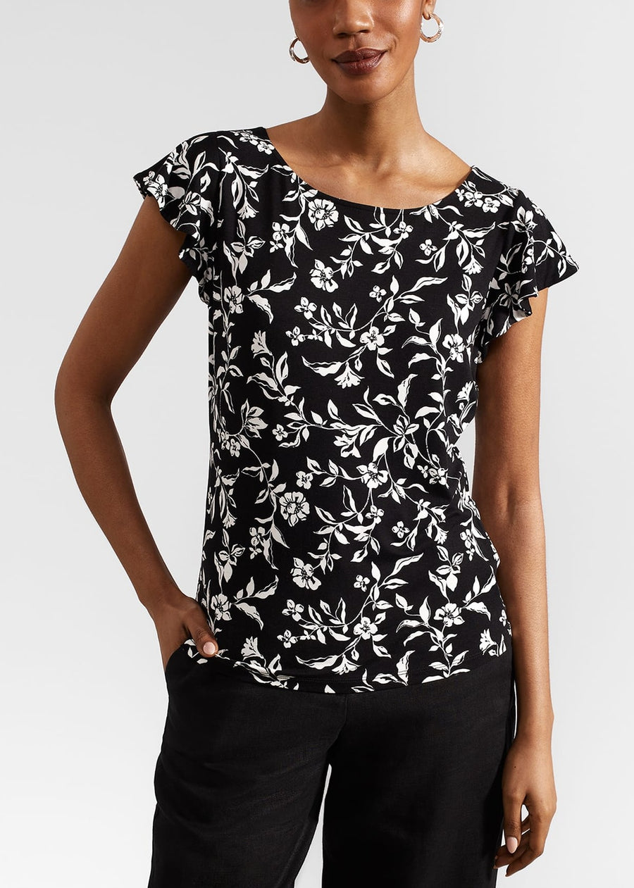 Nessie Printed Top 0224/2004/3669l00 Black-Ivory