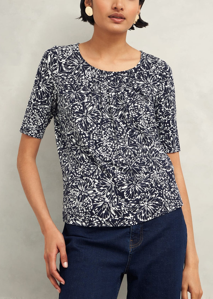 Jacqueline Printed Top 0224/2618/9324l00 Navy-Ivory