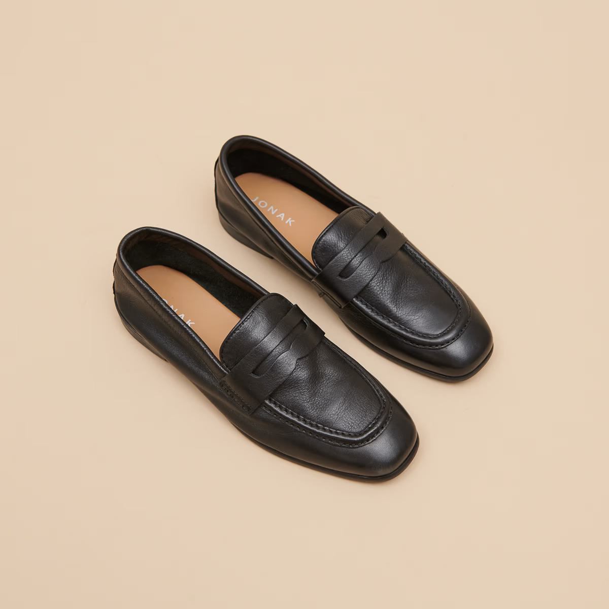 Mocassins Aca Bis Cuir Graine Noir