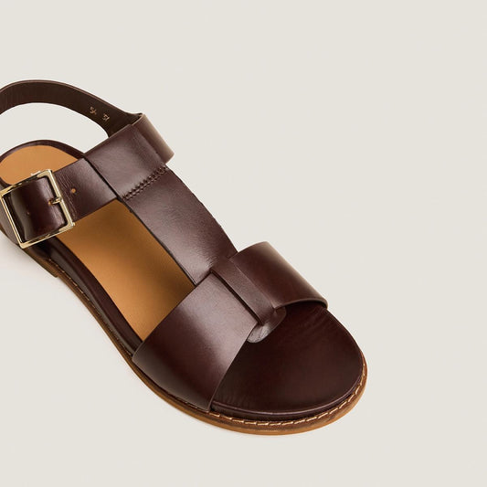 Sandales Accoca Cuir Brun-Rouge