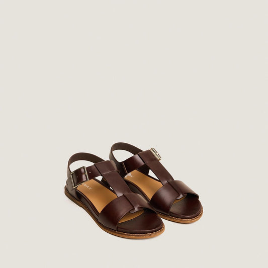 Sandales Accoca Cuir Brun-Rouge