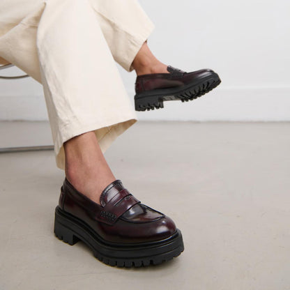 Mocassins Alfi Cuir Glace Bordeaux