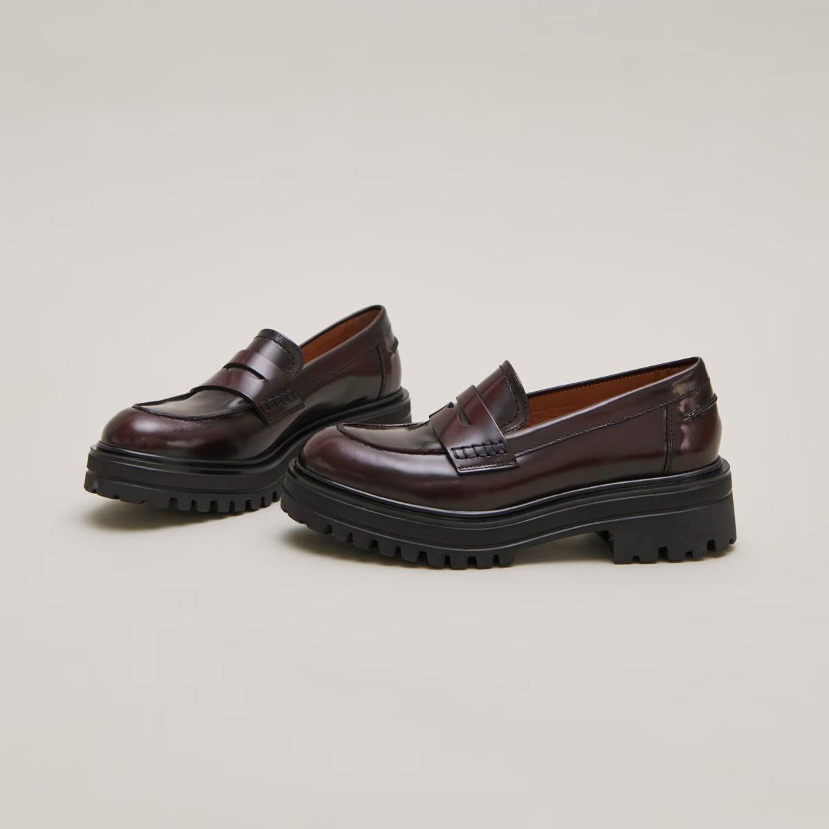 Mocassins Alfi Cuir Glace Bordeaux