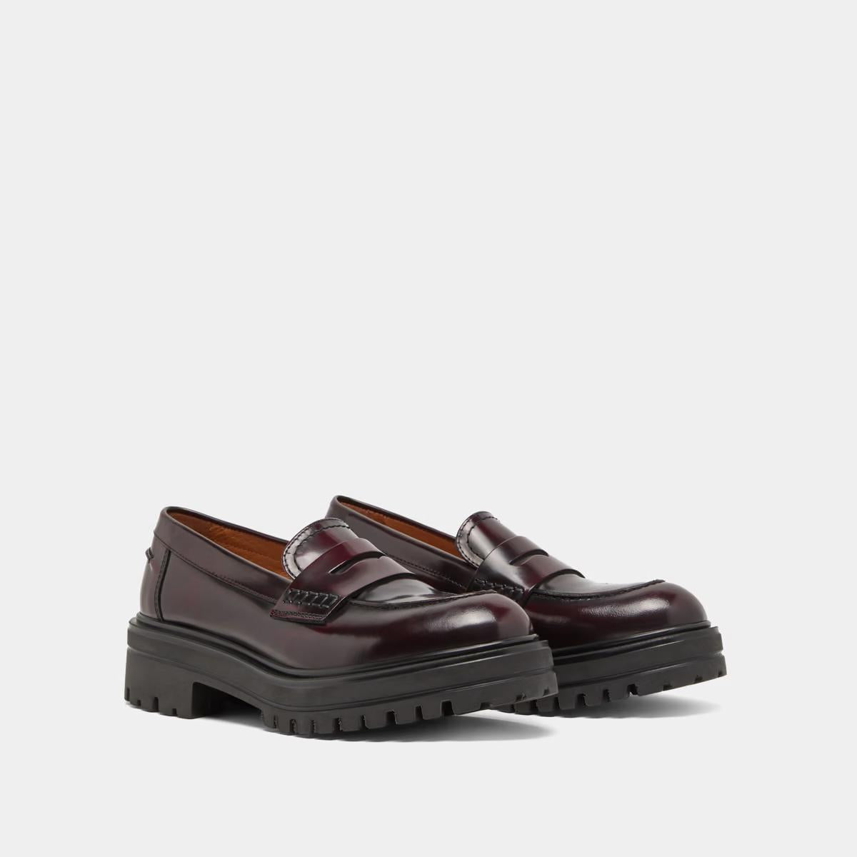 Mocassins Alfi Cuir Glace Bordeaux