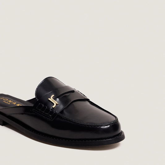 Women's Mules Glossy Calf Leather With Metallic Detail - Black Noir