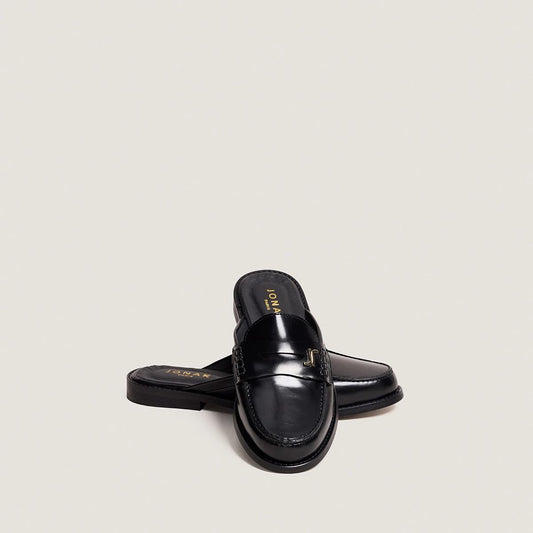 Women's Mules Glossy Calf Leather With Metallic Detail - Black Noir