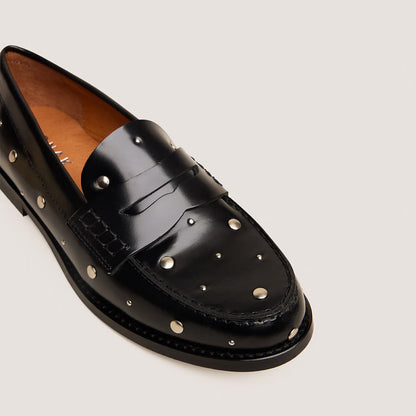 Jonak Women's Andrew Loafers - 100% Cow Leather Glazed Finish - Black Noir