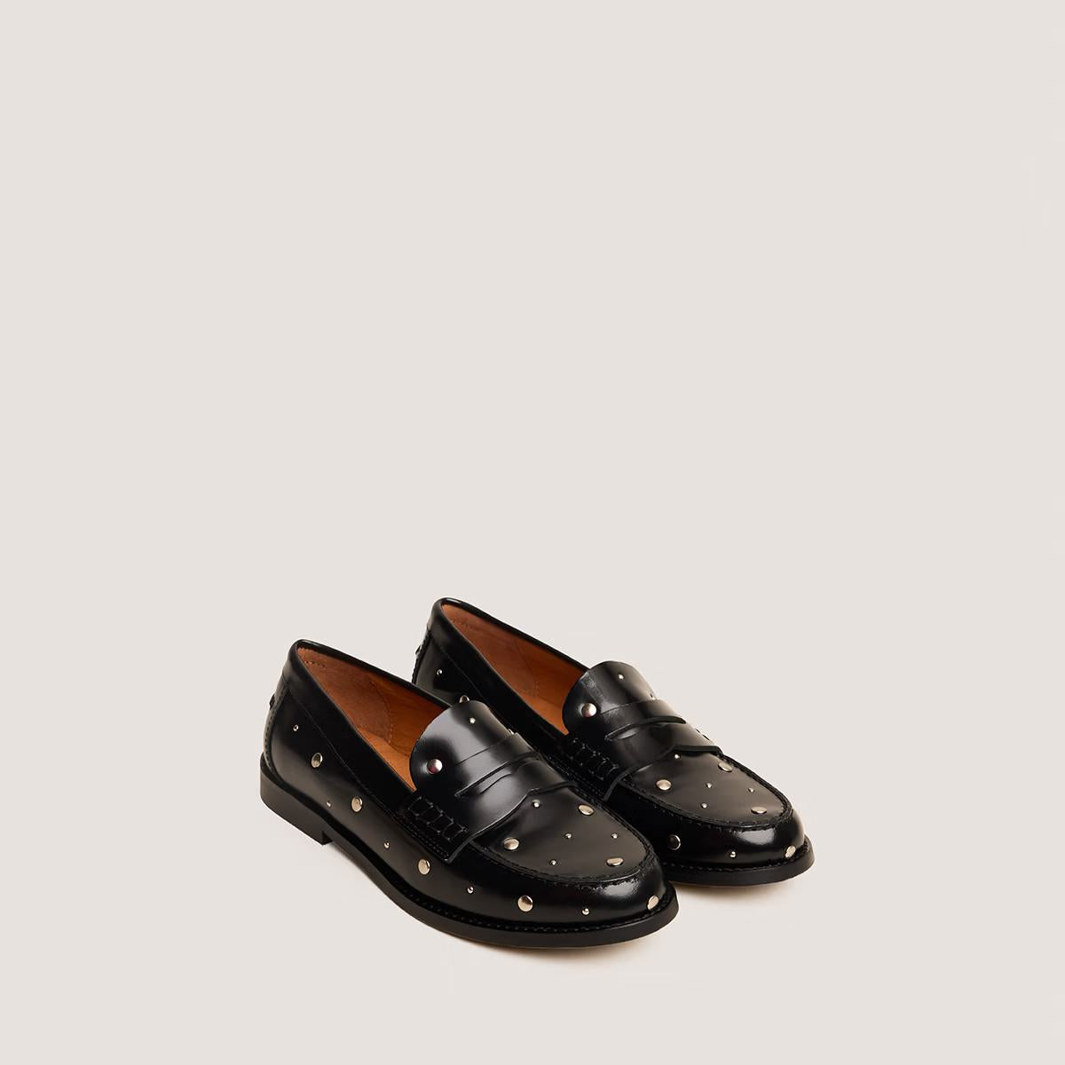 Jonak Women's Andrew Loafers - 100% Cow Leather Glazed Finish - Black Noir