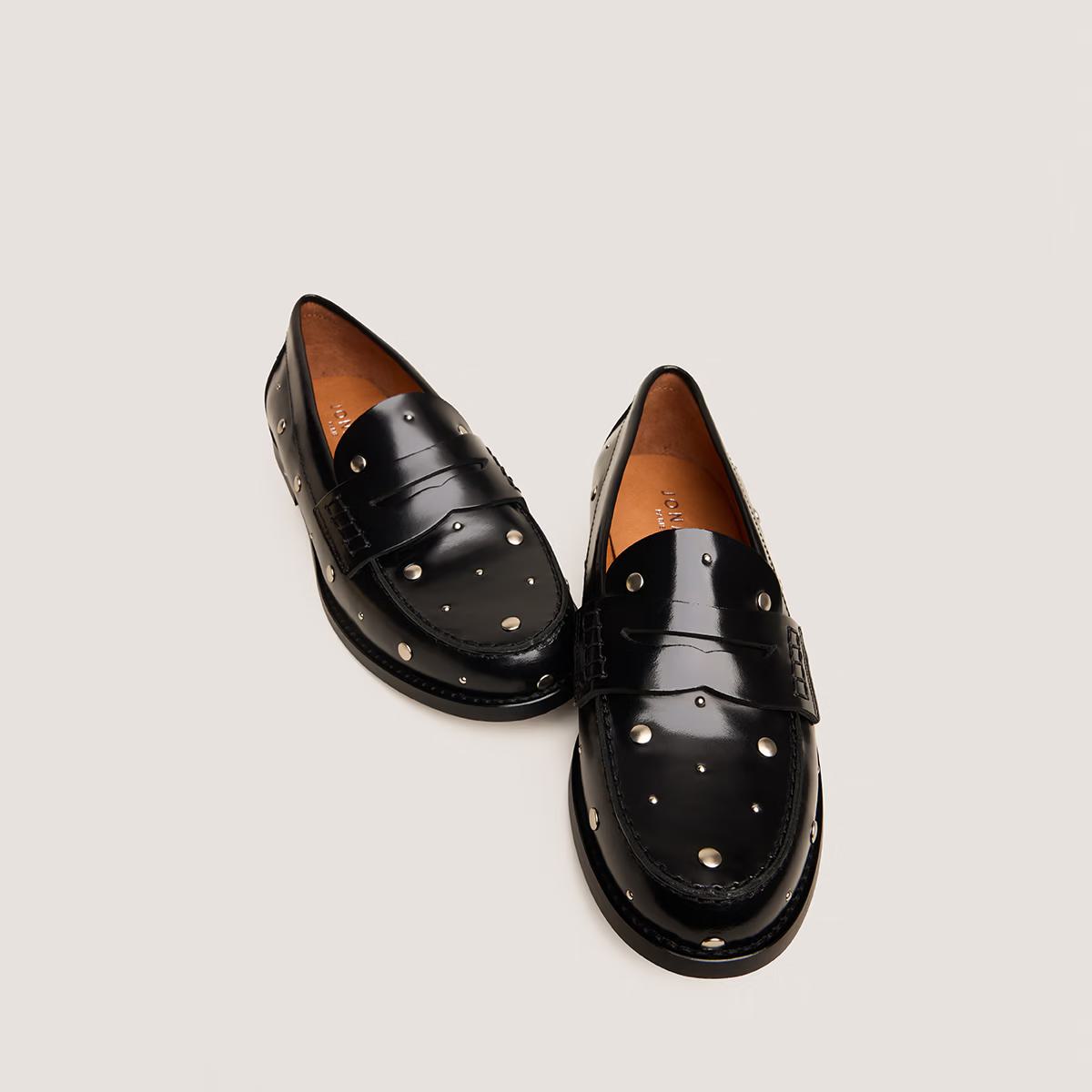 Jonak Women's Andrew Loafers - 100% Cow Leather Glazed Finish - Black Noir