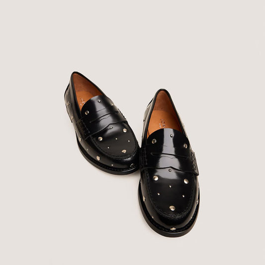 Jonak Women's Andrew Loafers - 100% Cow Leather Glazed Finish - Black Noir