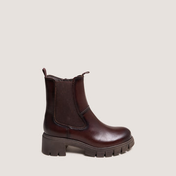 Boots Arona Cuir Brun-Rouge