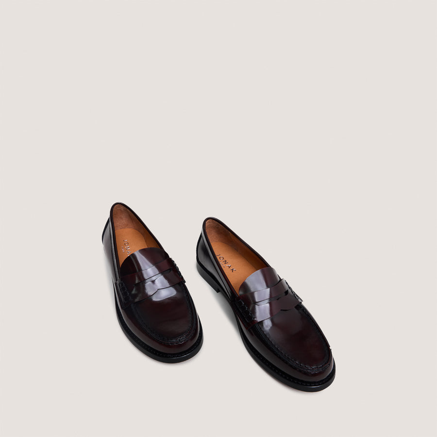 Mocassins Audelya Cuir Glace Bordeaux