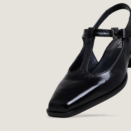 Women's Elegant Strappy Sandals Genuine Leather - Black Noir