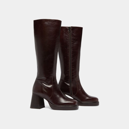 Bottes Betina Cuir Vieilli Chocolat