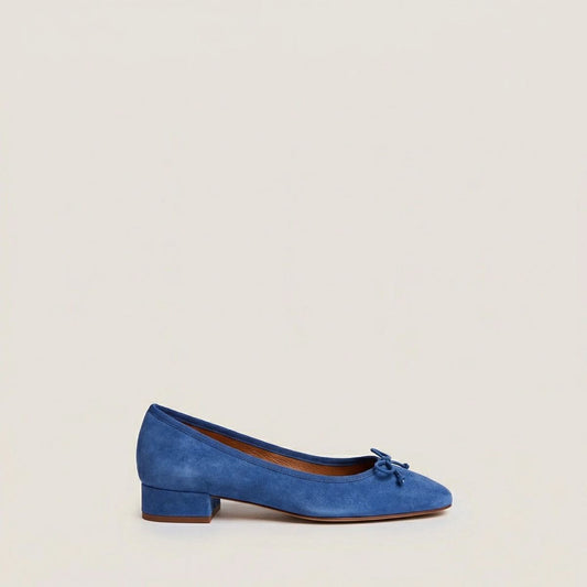 Women Ballet Flats Classic Elegant Velour - Bleu-Acier