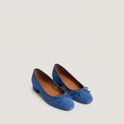 Women Ballet Flats Classic Elegant Velour - Bleu-Acier
