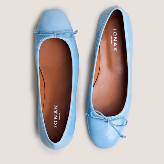 Ballerines Dadou Vernis Plisse Bleu-Ciel