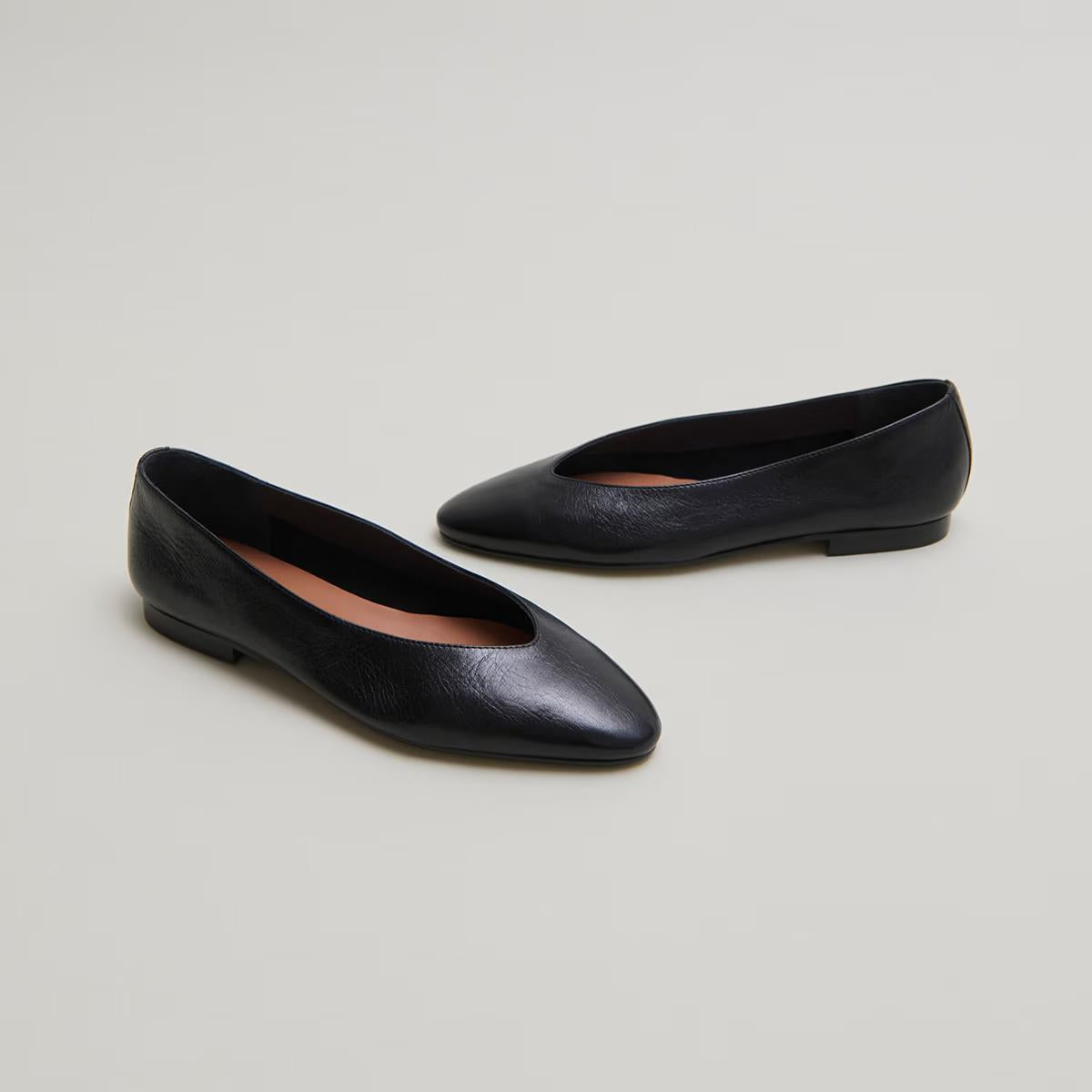 Ballerines Dassus Cuir Vieilli Noir