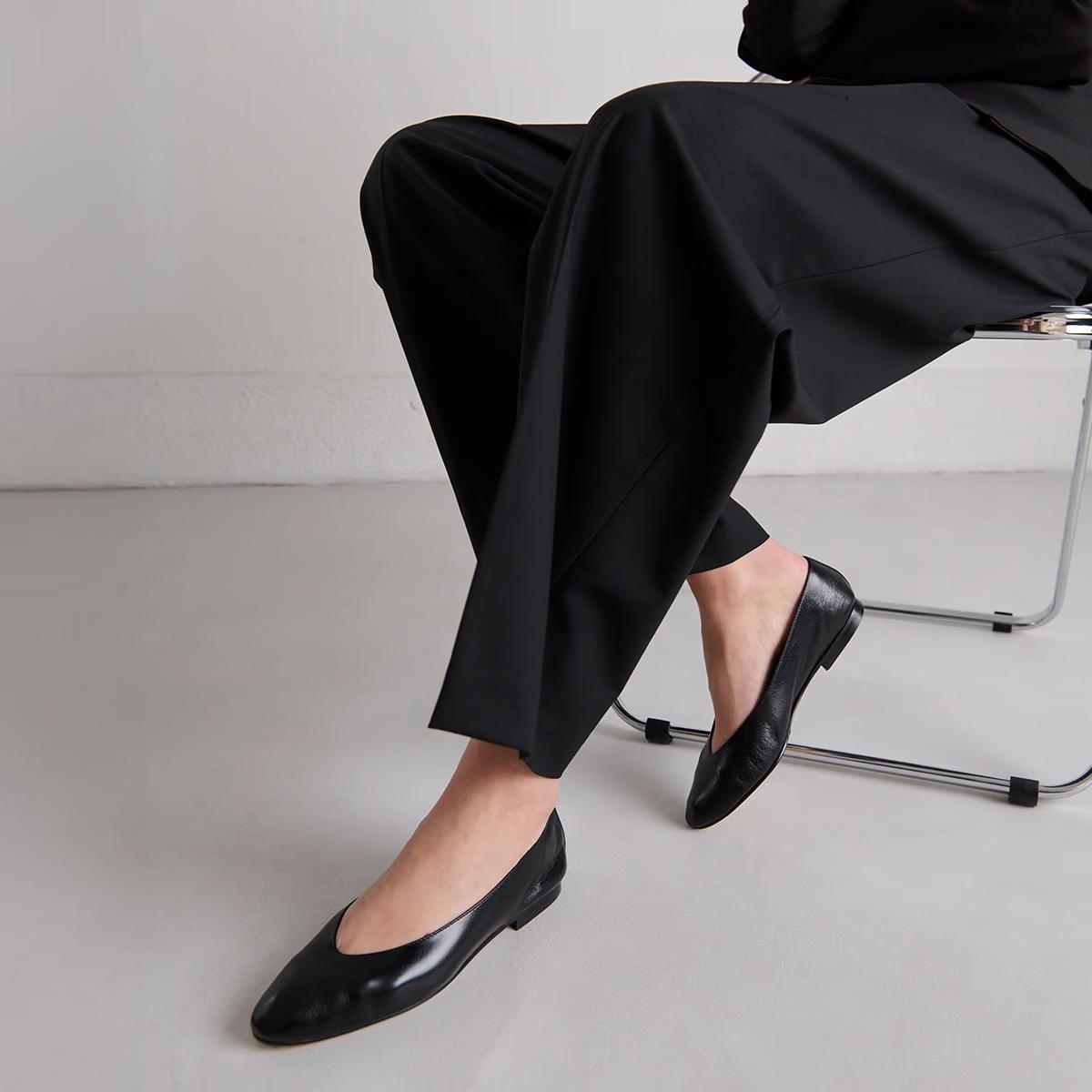 Ballerines Dassus Cuir Vieilli Noir