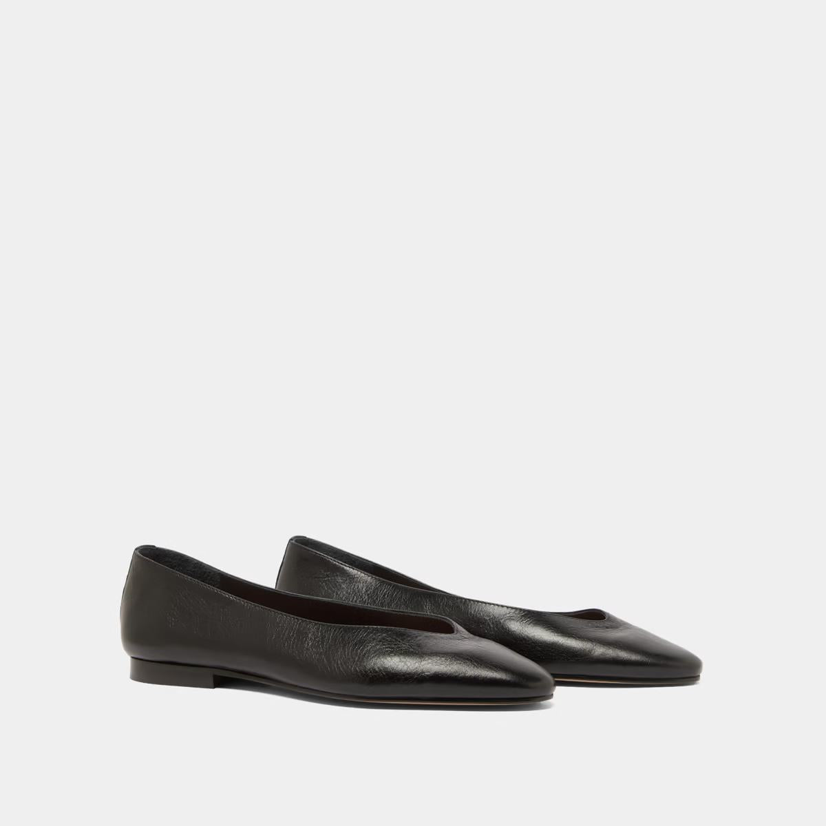 Ballerines Dassus Cuir Vieilli Noir
