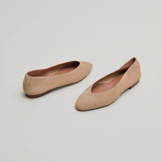 Womens Velvet Ballet Flats With Cushioned Insole Velour - Camel