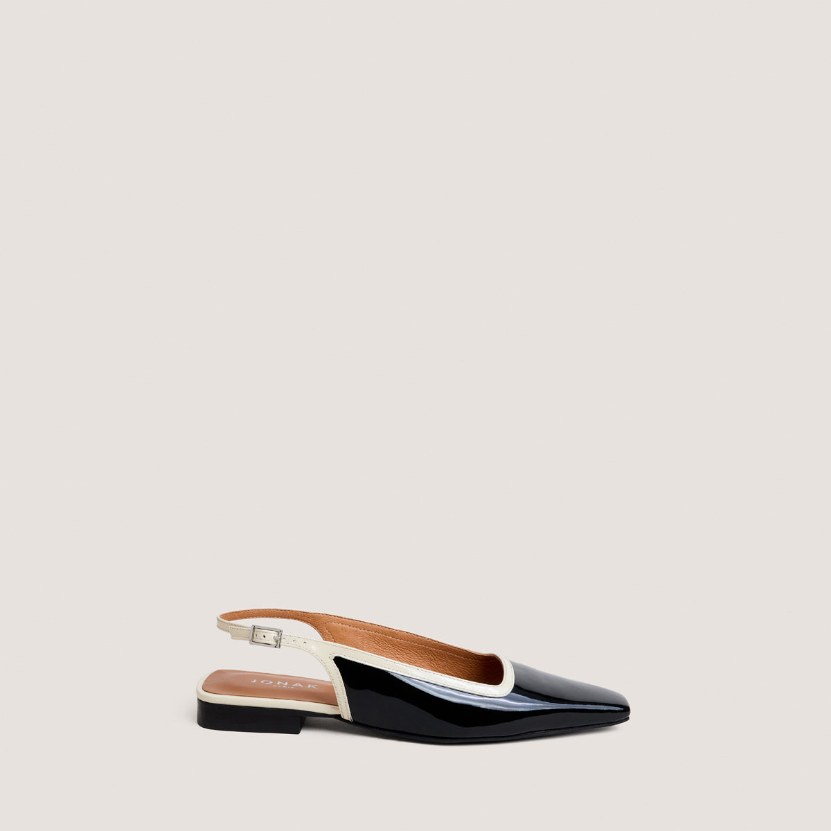 Women Ballet Flats Vernis Patent Leather - Noir-Ecru